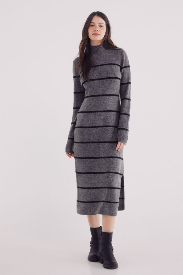 Springfield Vestido midi punto rayas gris