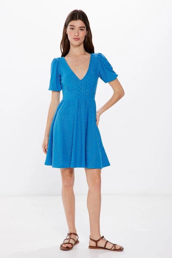 Springfield Vestido Bordado Suizo Circular azul