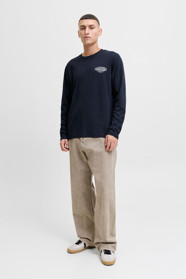 Jack & Jones T-shirt comprida com logo azul