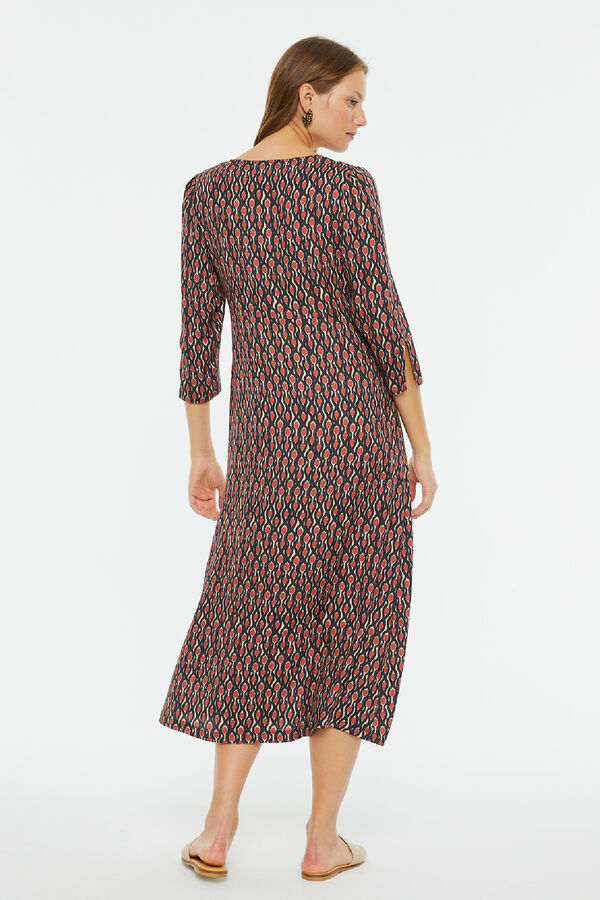 System Action Vestido midi de manga francesa con estampado geom&eacute;trico estampado