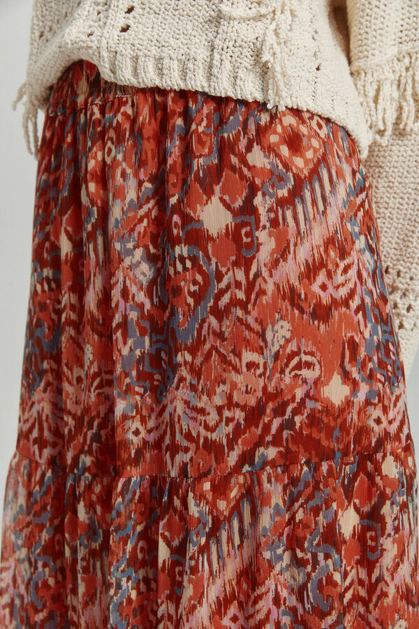 Only Falda larga fluida cintura alta el&aacute;stica naranja