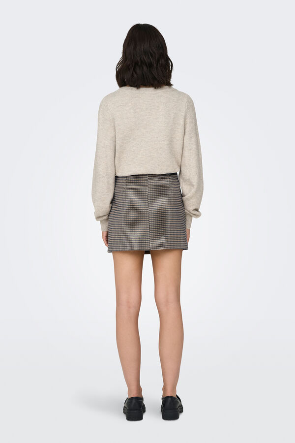 Only Saia curta com estampado pied-de-poule branco