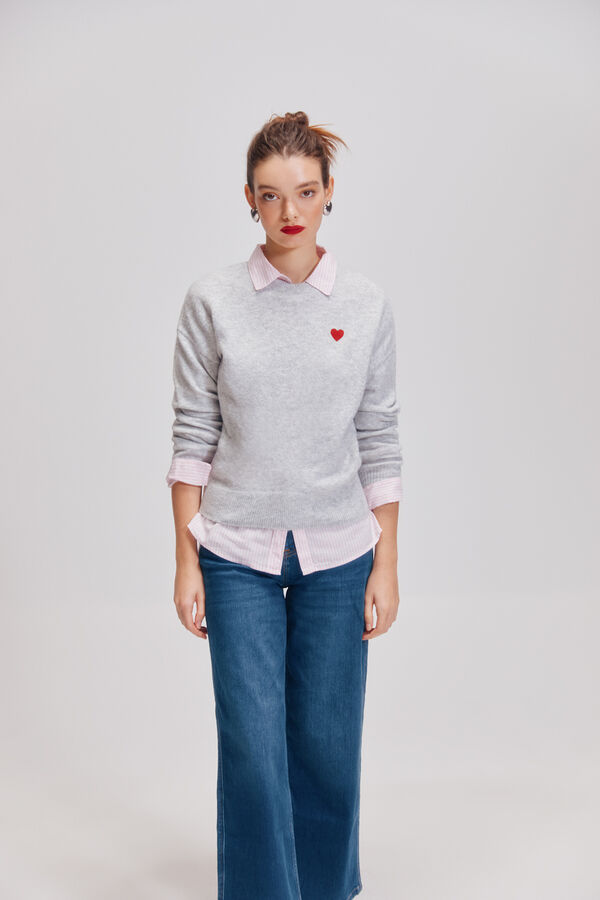 Springfield Suéter bordado com coração cinzento
