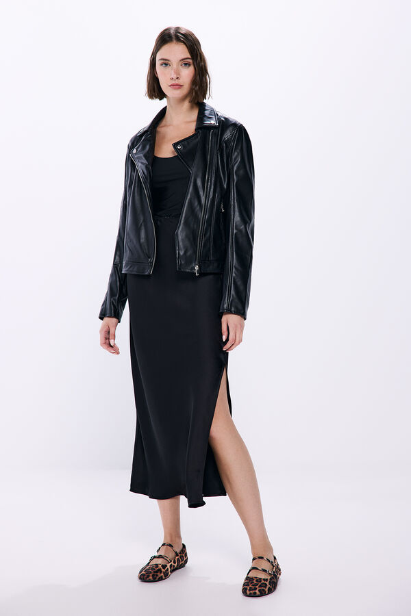 Springfield Falda midi negra satinada negro