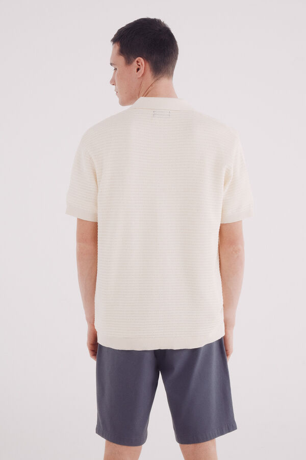 Springfield Cardigan de gola polo de gola manga curta branco