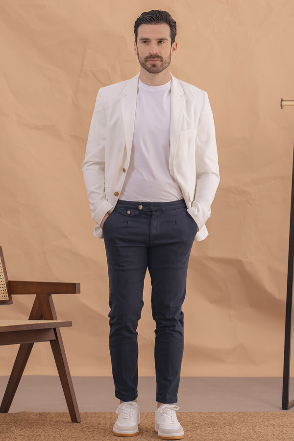 Celopman Chino Casual Slim Com Pin&ccedil;a Azul azul