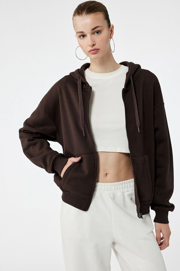 Koton Sweatshirt com fecho-&eacute;clair cru