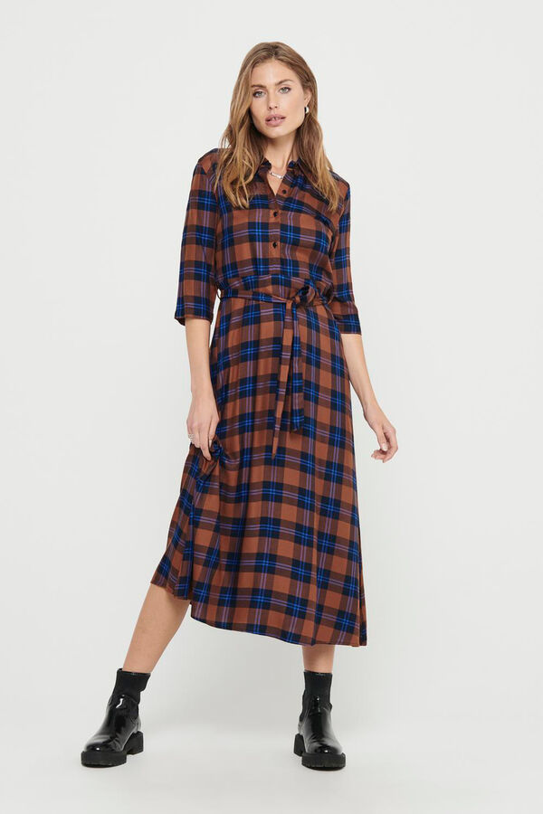 JDY Vestido midi camisero marr&oacute;n