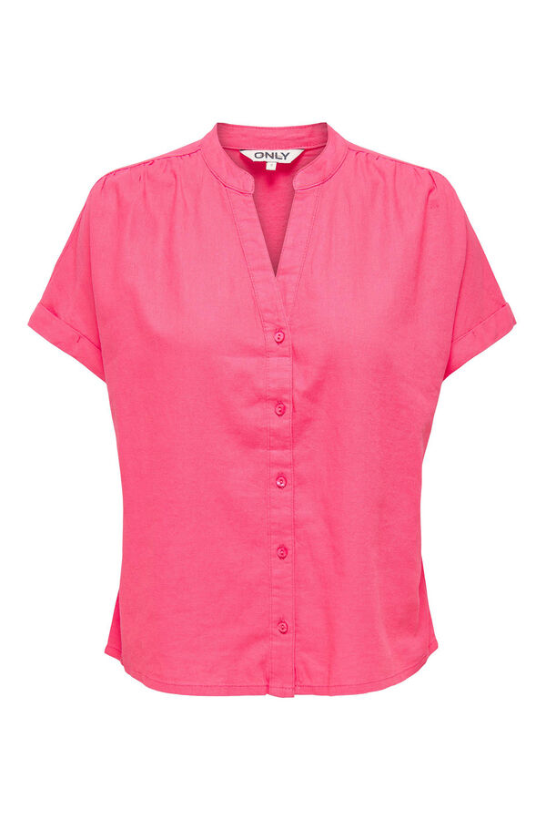 Springfield Camisa de manga corta de lino rosa