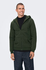 Only & Sons Sudadera de hombre felpada con cremallera. verde