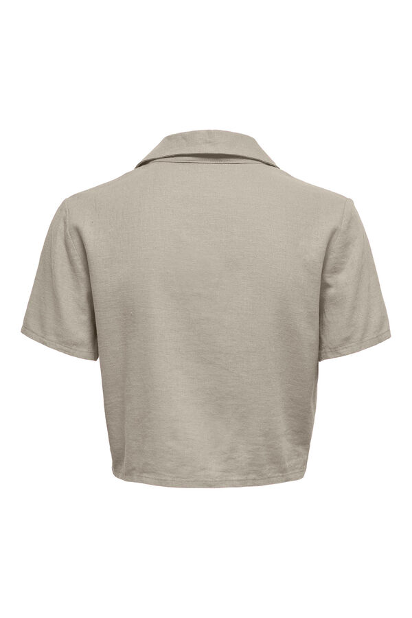 Springfield Camisa corta de lino cuello solapas gris medio