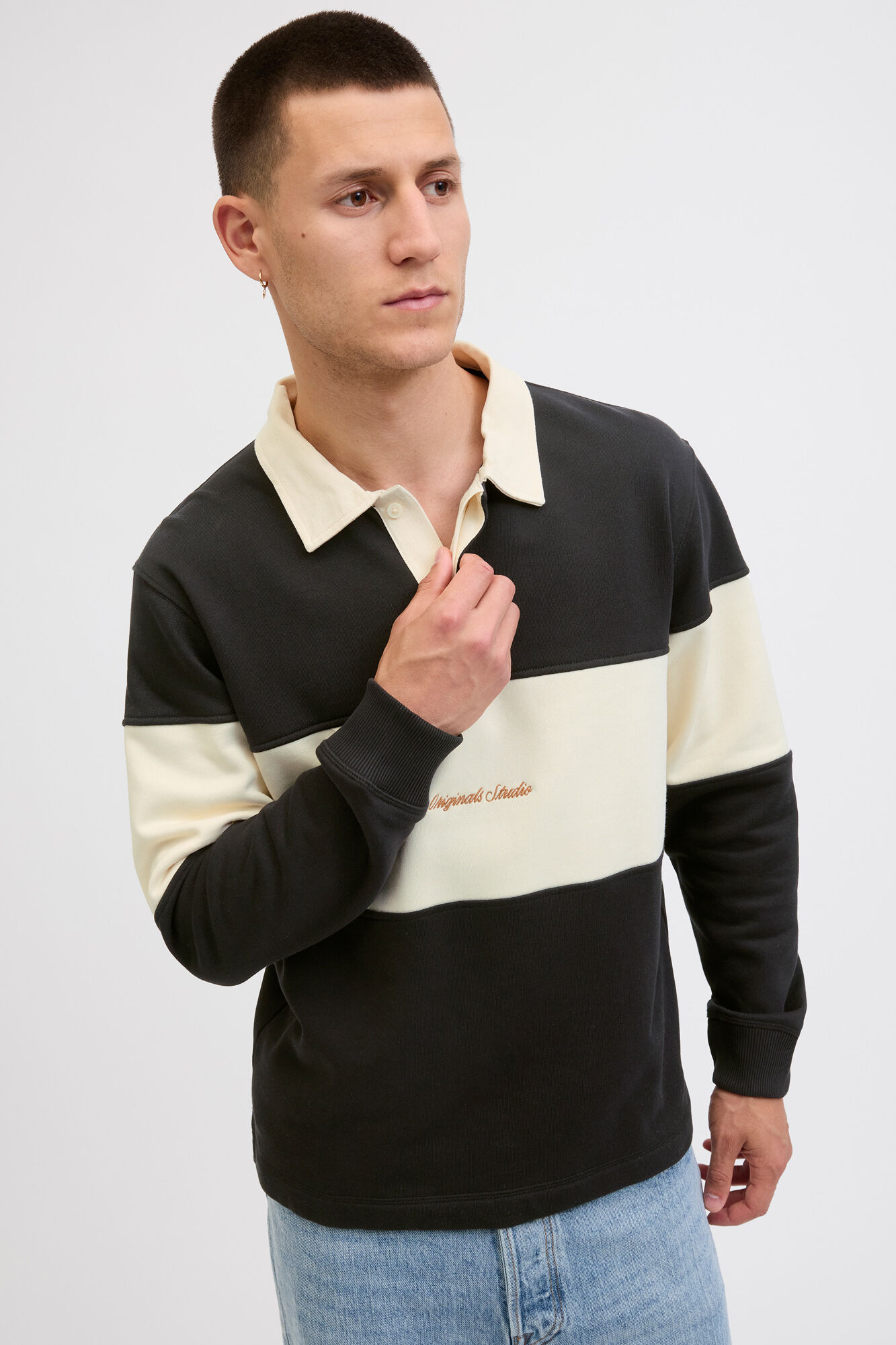 Jack & Jones Sudadera tipo polo franja