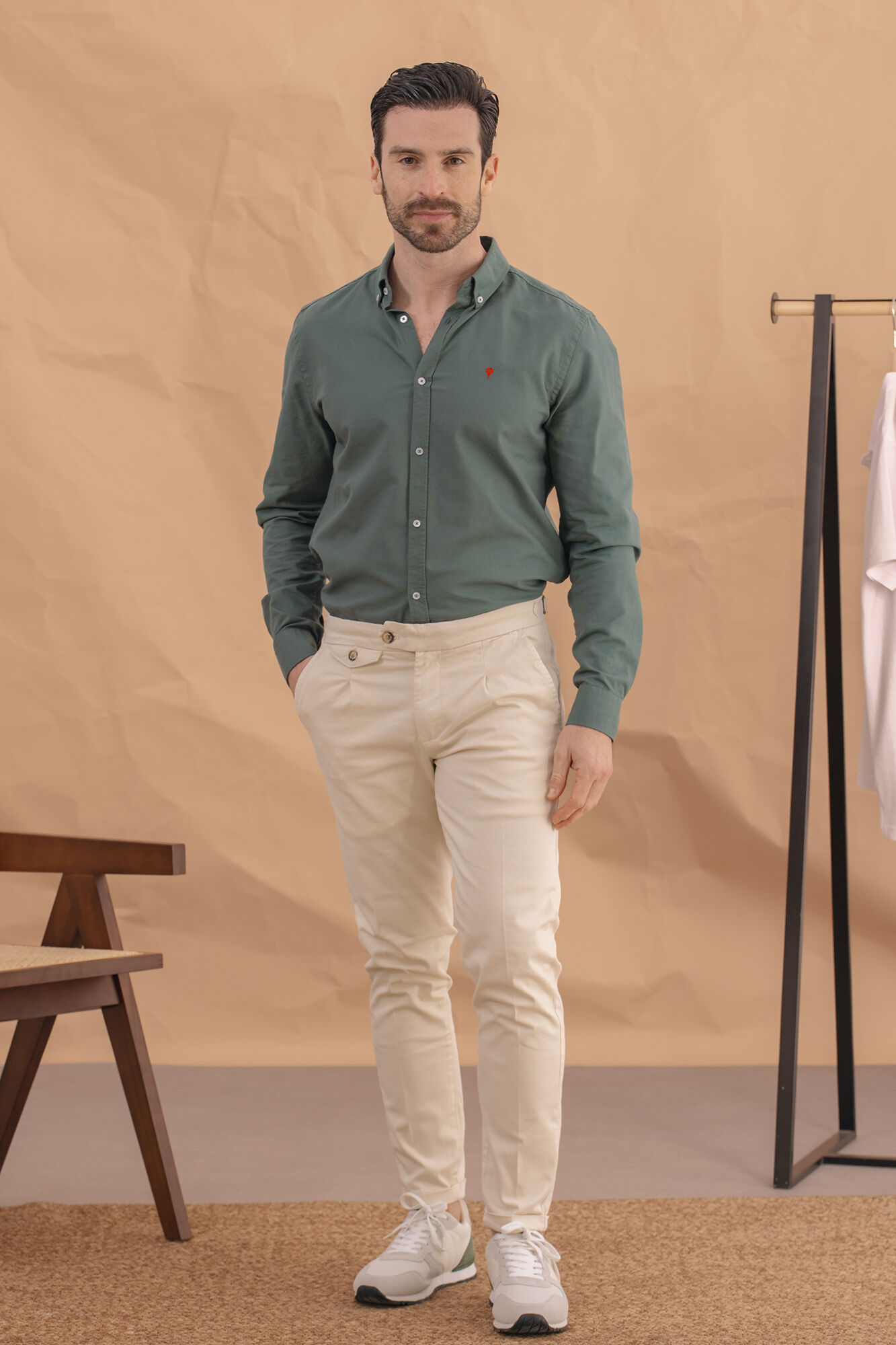 Celopman Chino Casual Slim Con Pinzas Azul