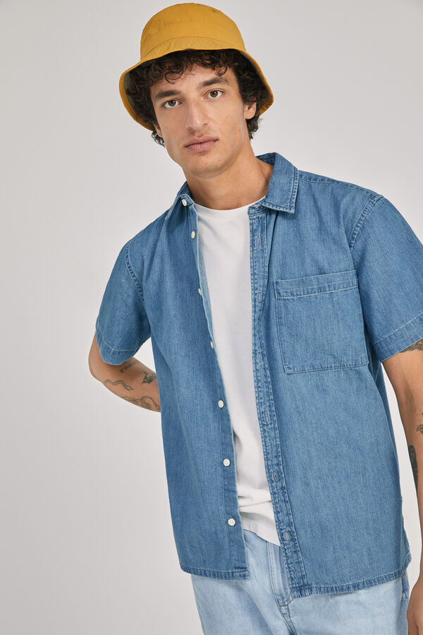 Springfield Camisa manga curta jeans azul