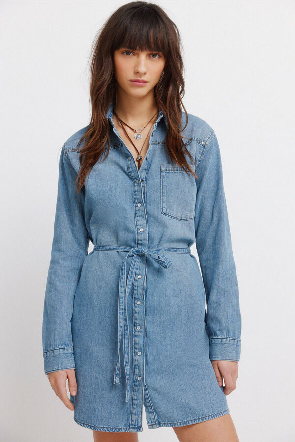 Springfield Vestido curto denim com cinto azul