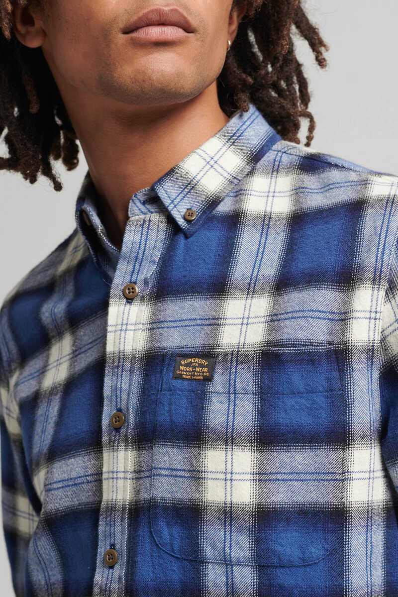 Springfield Camisa de leñador de algodón orgánico con logotipo Vintage Logo azul oscuro