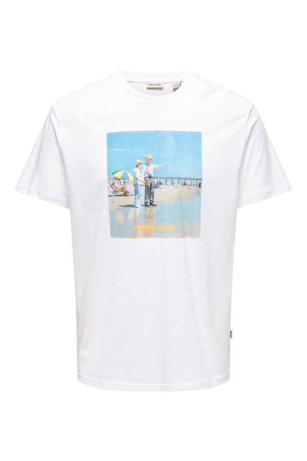 Only & Sons Herren-T-Shirt mit regular fit Passform. 100 % Bio-Baumwolle. branco