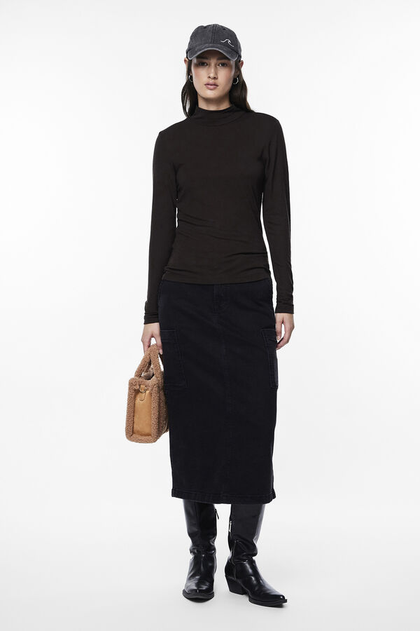 Pieces T-shirt b&aacute;sica em viscose preto