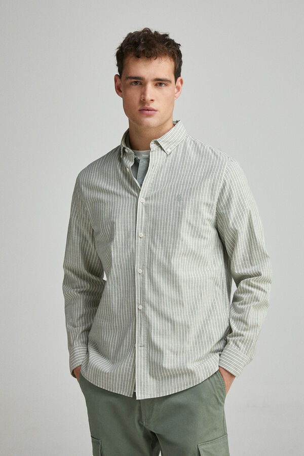 Springfield Camisa rayas algodón slub verde