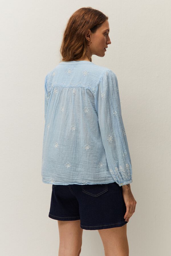 Systemaction Camisa bordada gola mao azul
