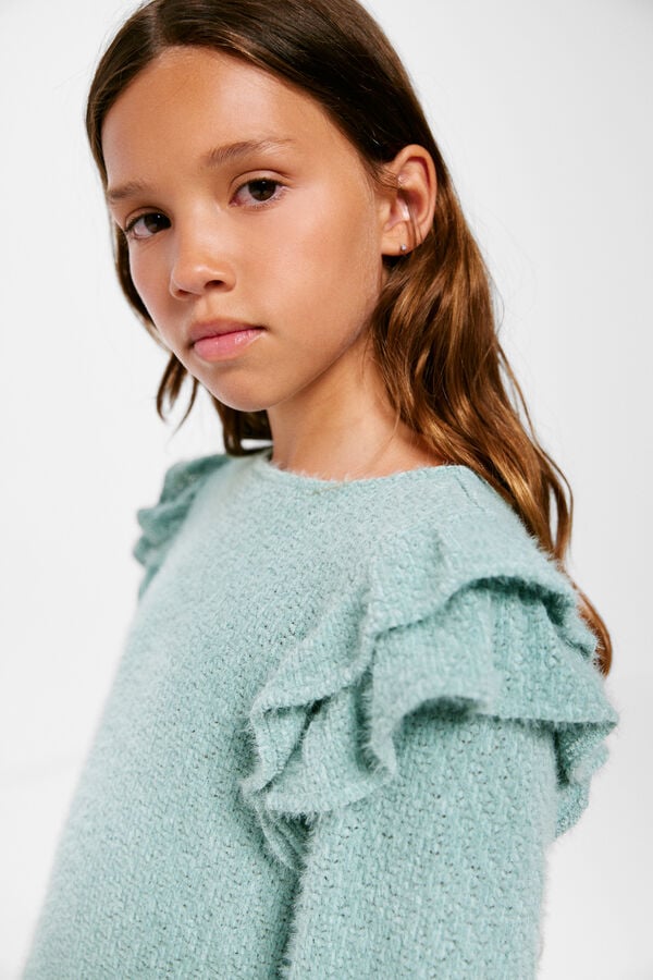 Springfield Suéter chenille com babados para menina água verde