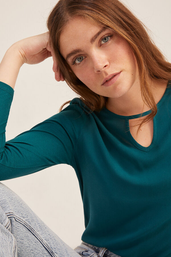 Springfield Camiseta Bimateria Escote L&aacute;grima verde