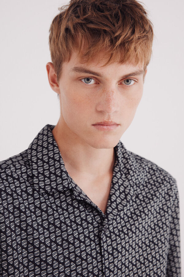 Springfield Camisa de boliche estampada de manga curta preto