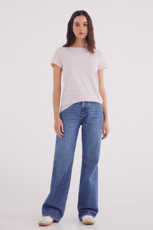 Springfield Camiseta semi entallada cuello barco rosa