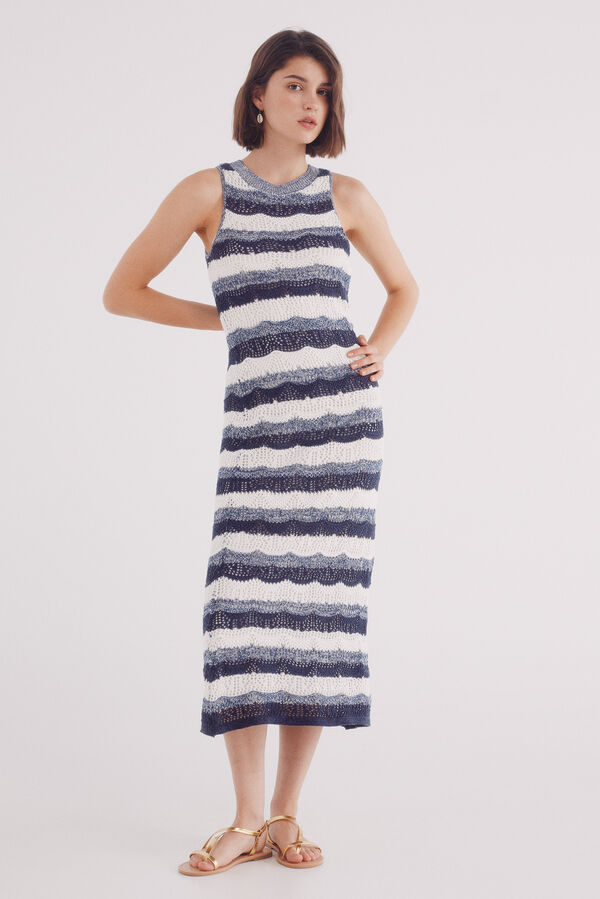 Springfield Vestido midi punto estructura azul