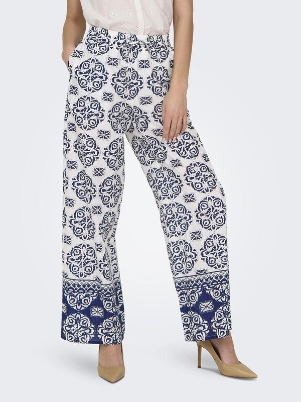 JDY Pantal&oacute;n ancho estampado blanco