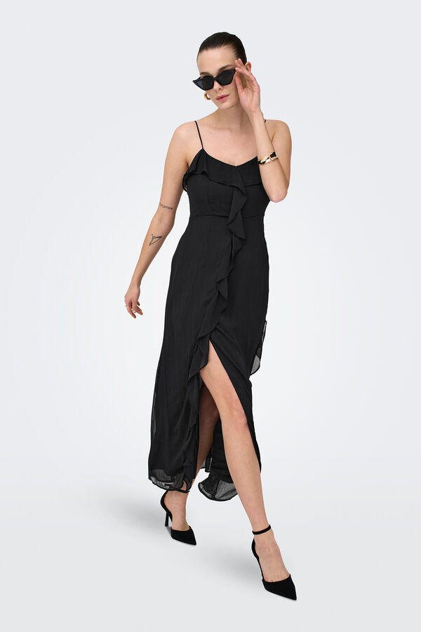 JDY Vestidos compridos folhos preto