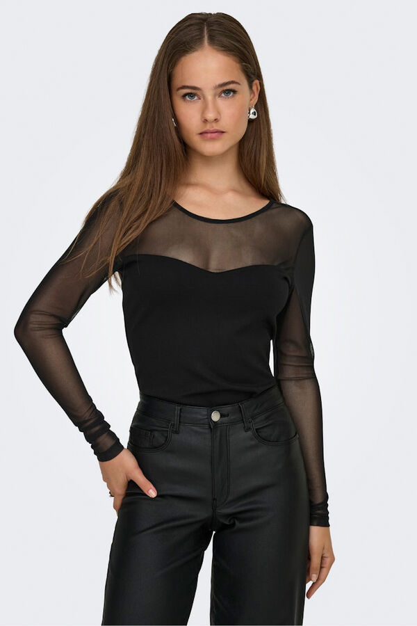 Only Top ajustado semitransparente negro