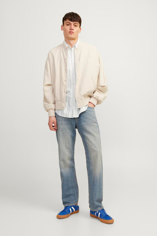 Jack & Jones Camisa linho às riscas branco