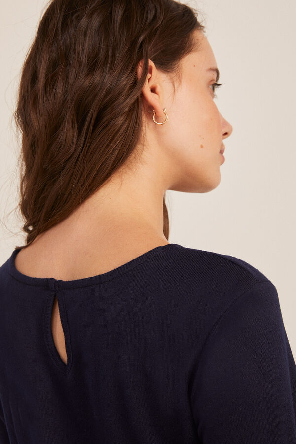 Springfield Camiseta Punto Cortado Bajo Bordado Suizo azul