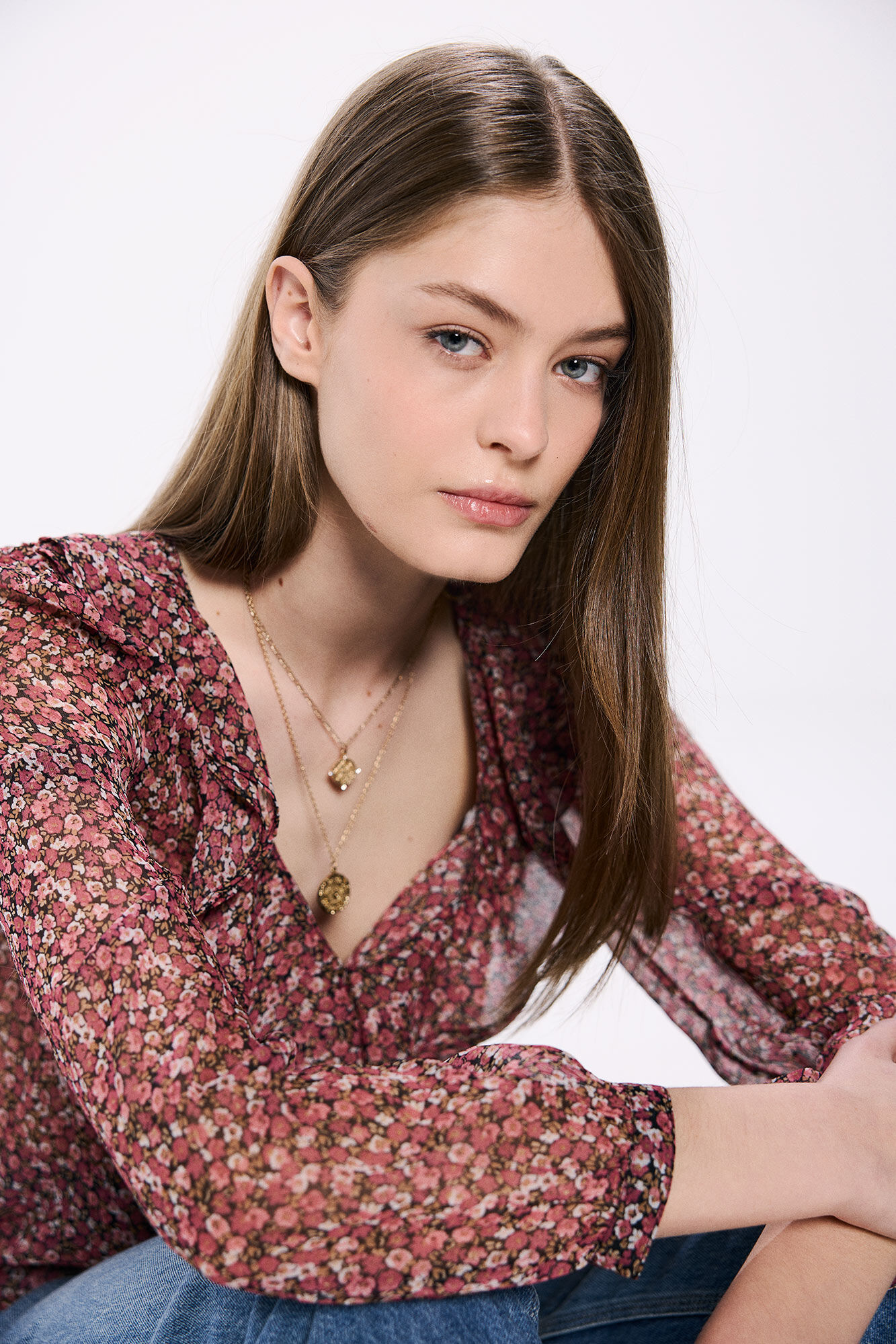 Springfield Blusa estampada volante delantero