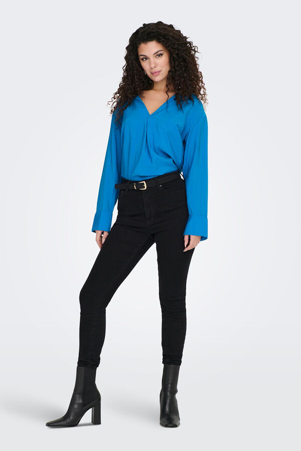 Only Blusa fluida cuello pico azul