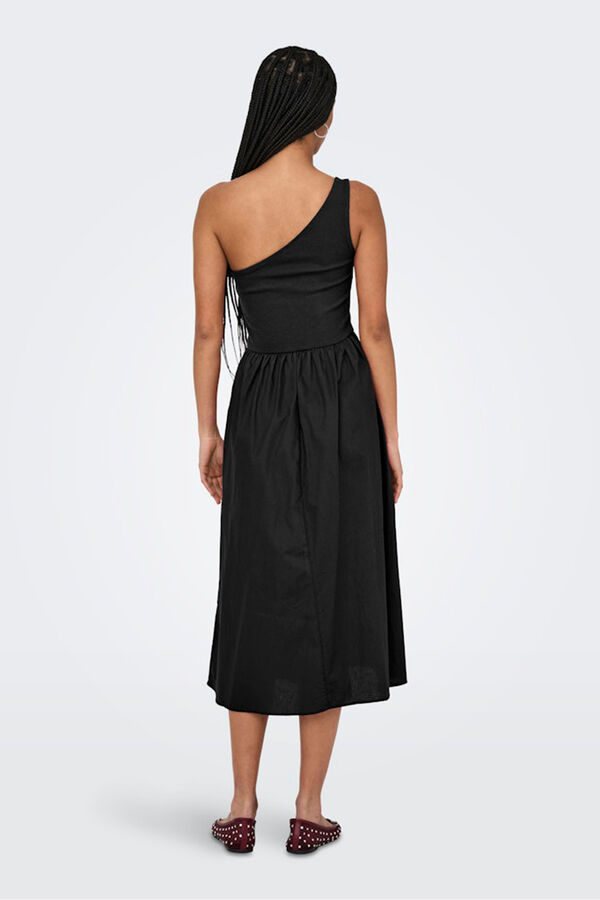 Only Vestido midi asim&eacute;trico negro