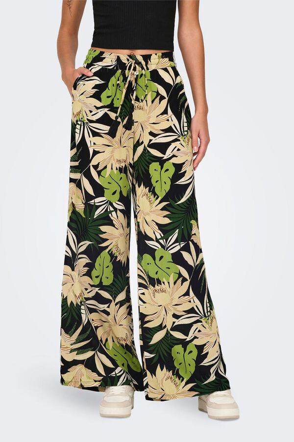 JDY Pantal&oacute;n ancho estampado negro