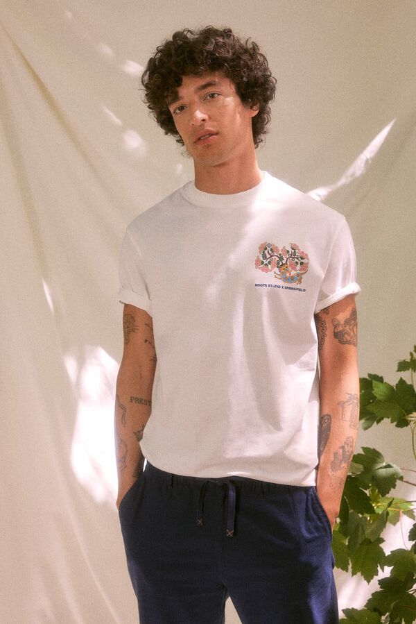 Springfield Camiseta estampado multicolor "Roots Studio" marfil