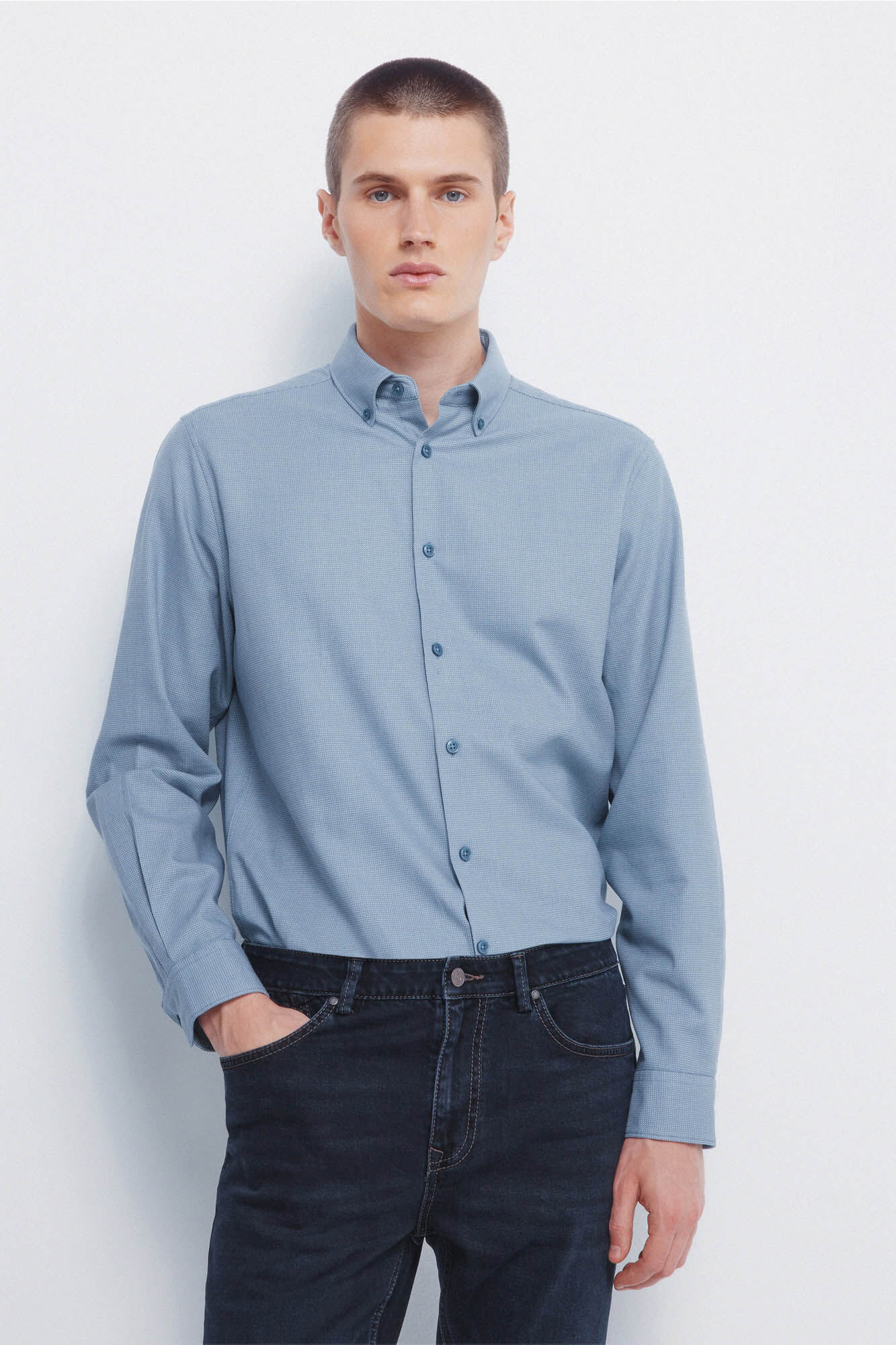 Springfield Camisa vestir estructura bicolor