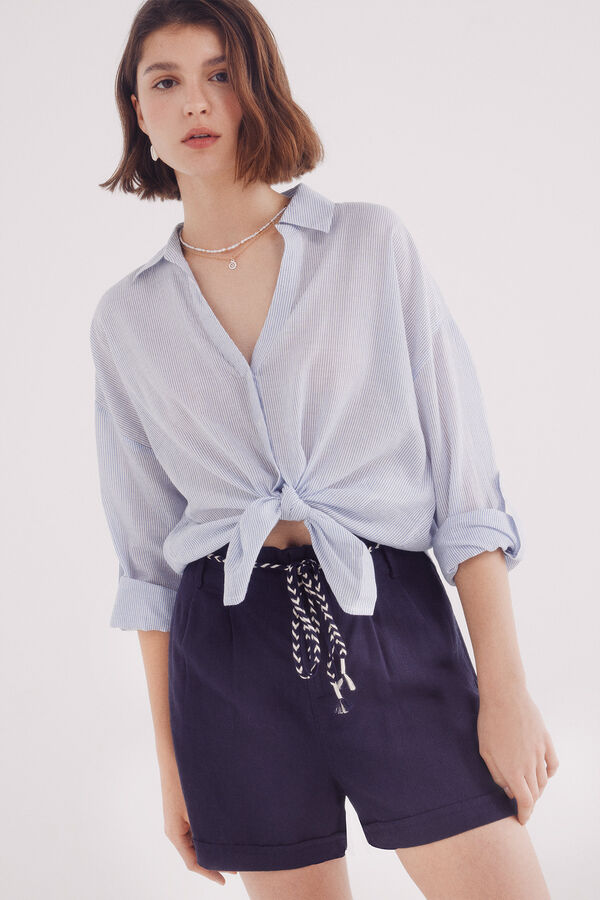 Springfield Shorts de linho com cinto tran&ccedil;ado azul