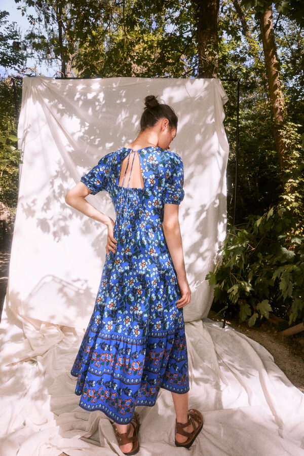 Springfield Vestido Midi Abertura Espalda Lino "Roots Studio" azul