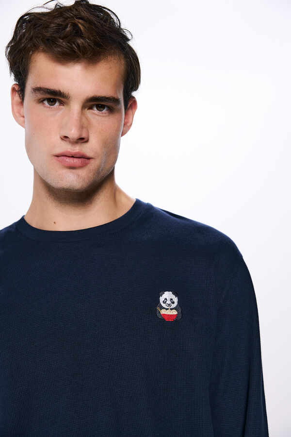 Springfield Pijama largo camiseta waffle oso panda azul