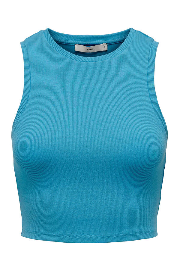 Only Top canelado gola halter azul