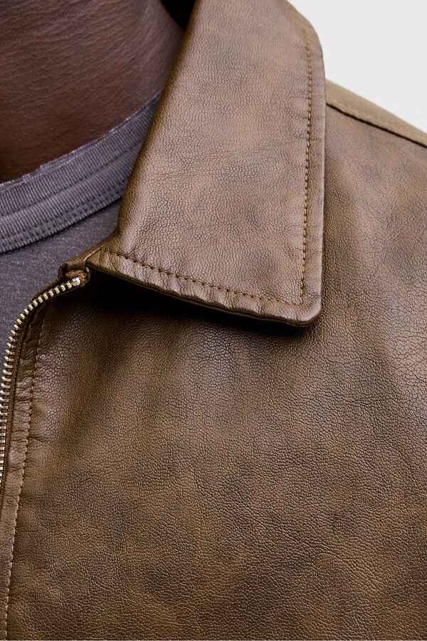 Jack & Jones Cazadora bomber polipiel marr&oacute;n