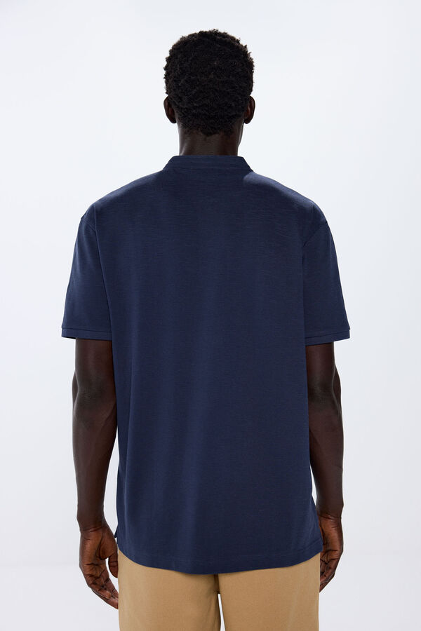 Springfield Camisa p&oacute;lo em piqu&eacute; com gola Mao azul