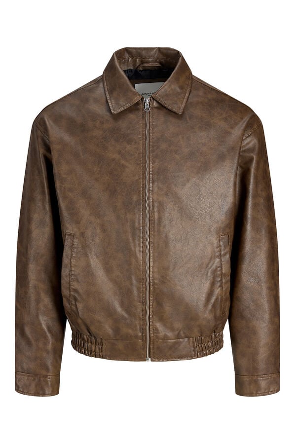 Jack & Jones Cazadora bomber polipiel marr&oacute;n