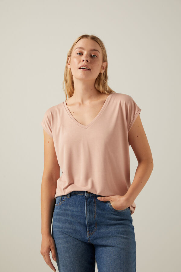 Pieces Camiseta tencel b&aacute;sica rosa