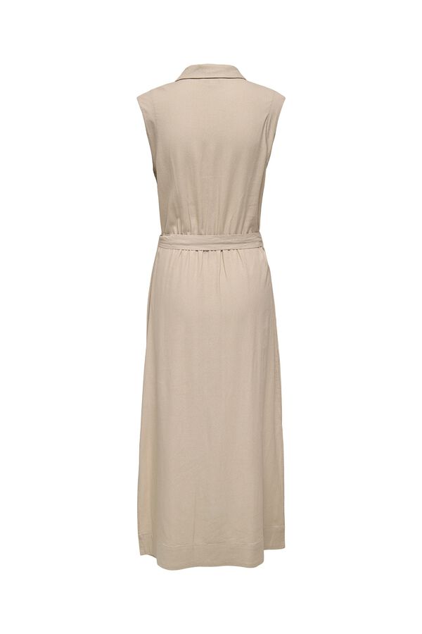 Only Vestido camisero largo de lino beige