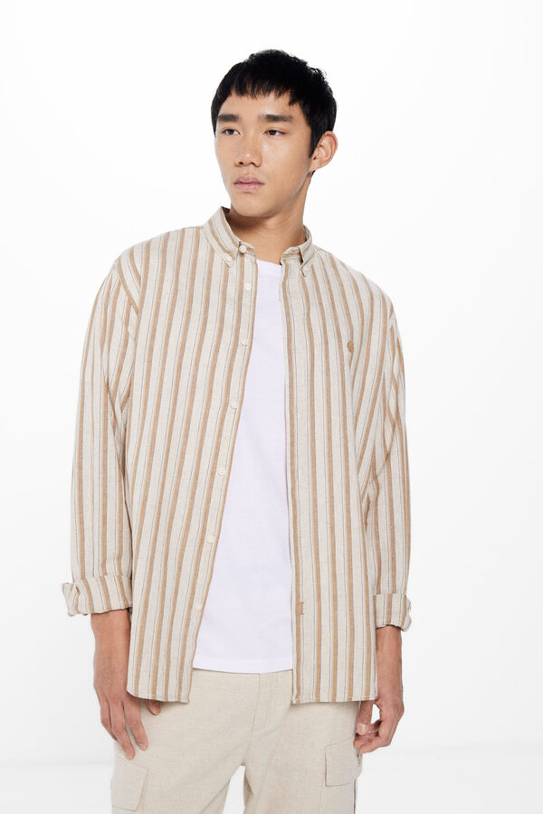Springfield Camisa lino rayas nude